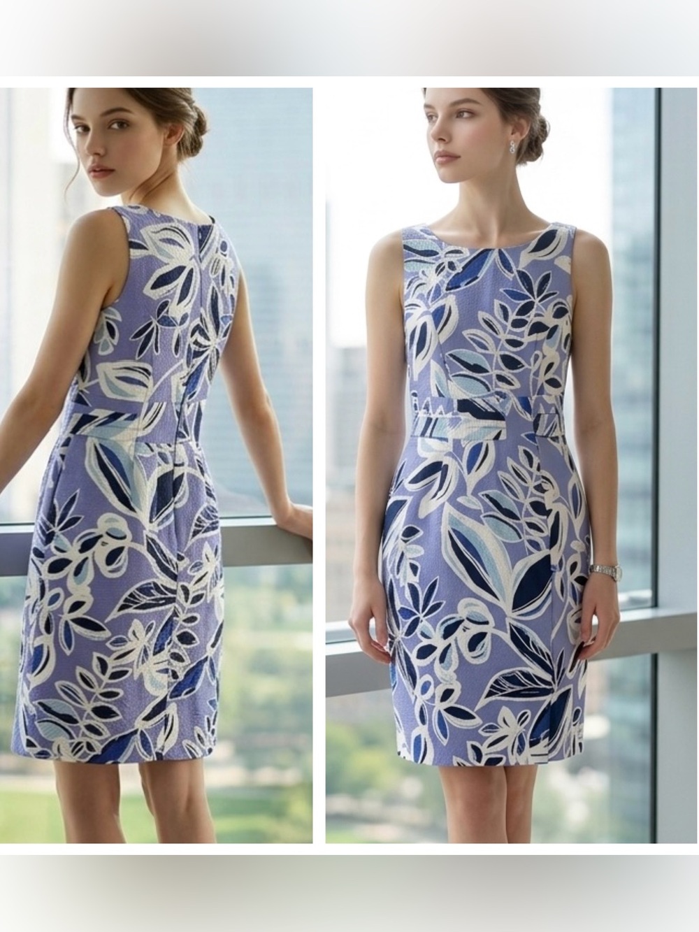 dressbarn vintage 90’s Women Sz 8  blue multi Floral Cotton Midi Sheath Dress